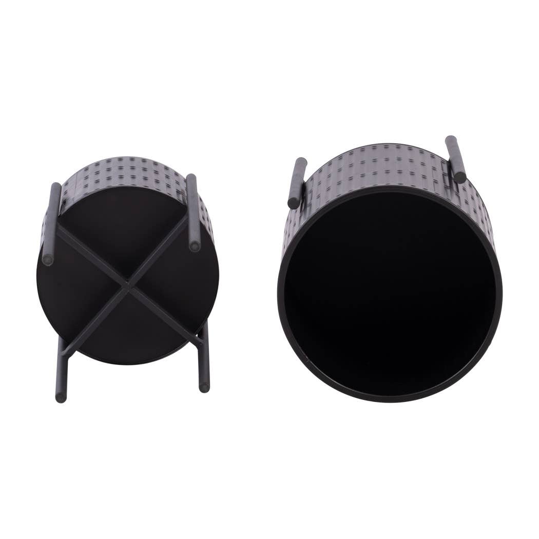 Metal Ridged Planter with Stand Black, 19/23 in.