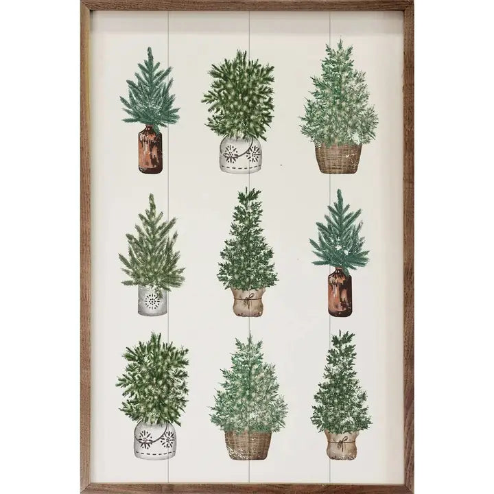 Nine Pots with Christmas Trees White