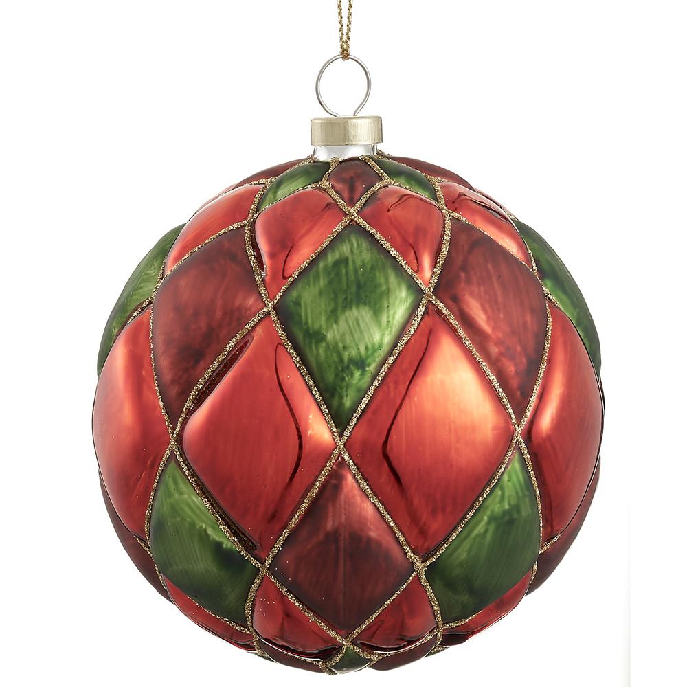 4" Glittered Glass Ball Ornament Red Green