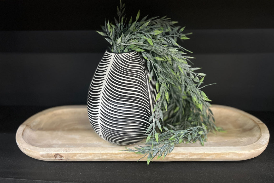 white Washed Wooden Oval Tray 24x8x1in