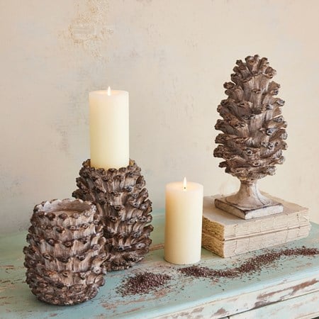 Resin Pinecone Shaped Finial, Distressed Finish, Brown