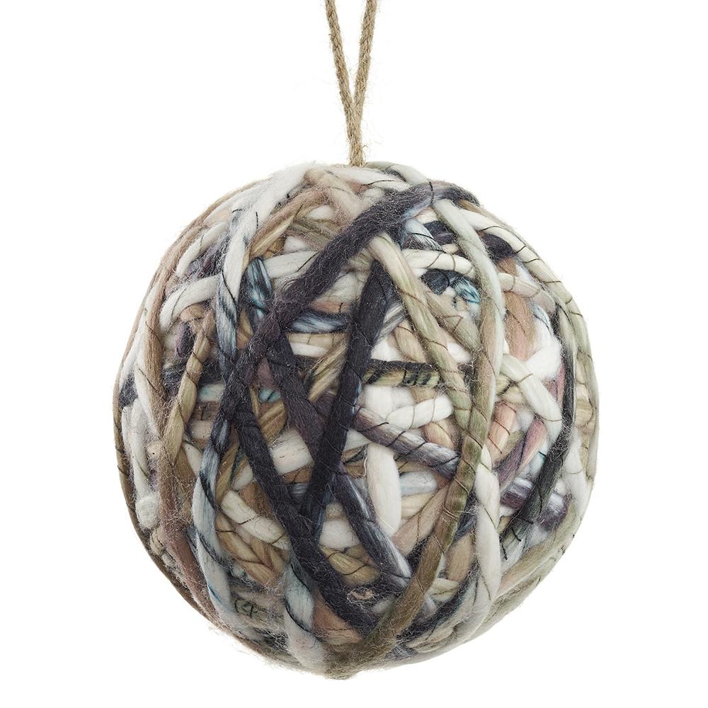 6" Chunky Yarn Ball Ornament  Brown Cream